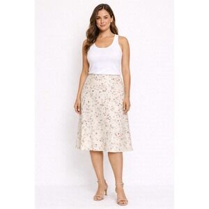 Vintage David Warren New York Floral 100% Silk Skirt Size 10P Cream Pink